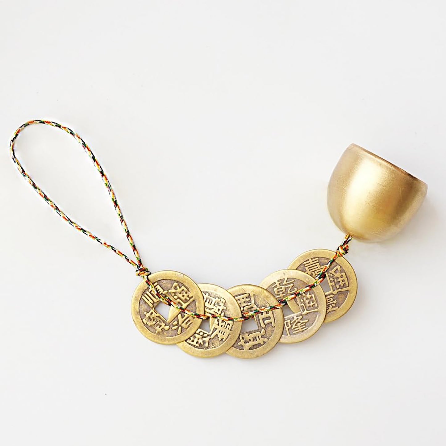 Good Luck Chinese Feng Shui Bell with 5 Coins for Wealth and Healthy Home - Hanging Pendant Wind Chime