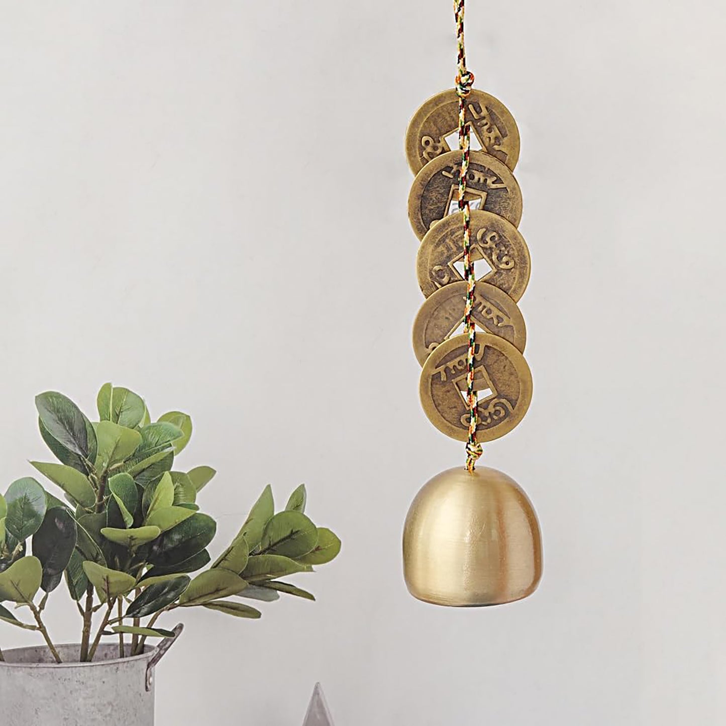 Good Luck Chinese Feng Shui Bell with 5 Coins for Wealth and Healthy Home - Hanging Pendant Wind Chime