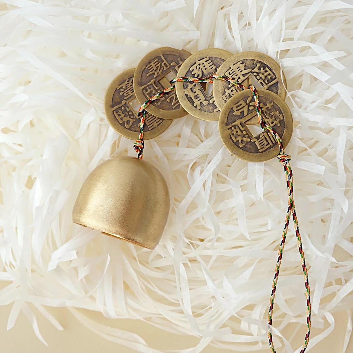 Good Luck Chinese Feng Shui Bell with 5 Coins for Wealth and Healthy Home - Hanging Pendant Wind Chime