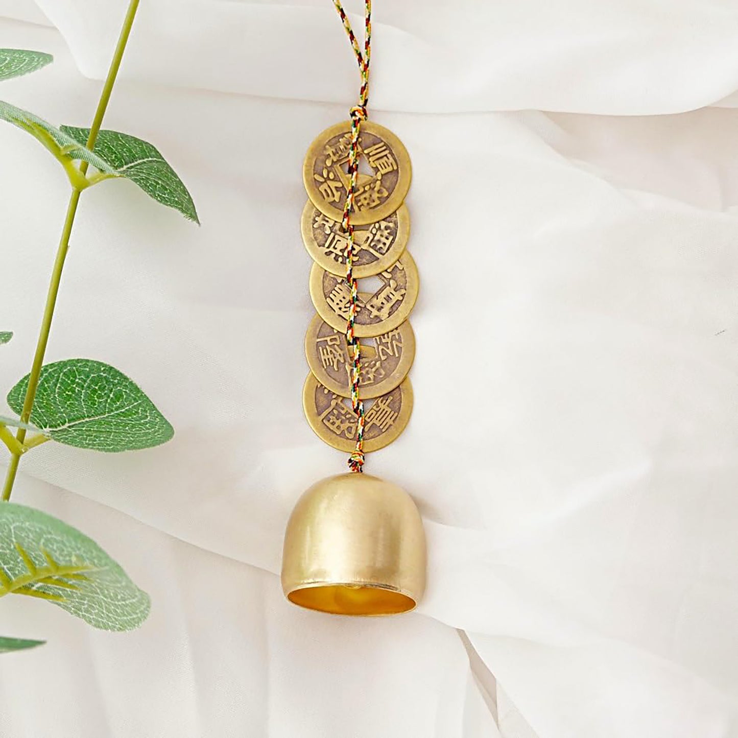 Good Luck Chinese Feng Shui Bell with 5 Coins for Wealth and Healthy Home - Hanging Pendant Wind Chime