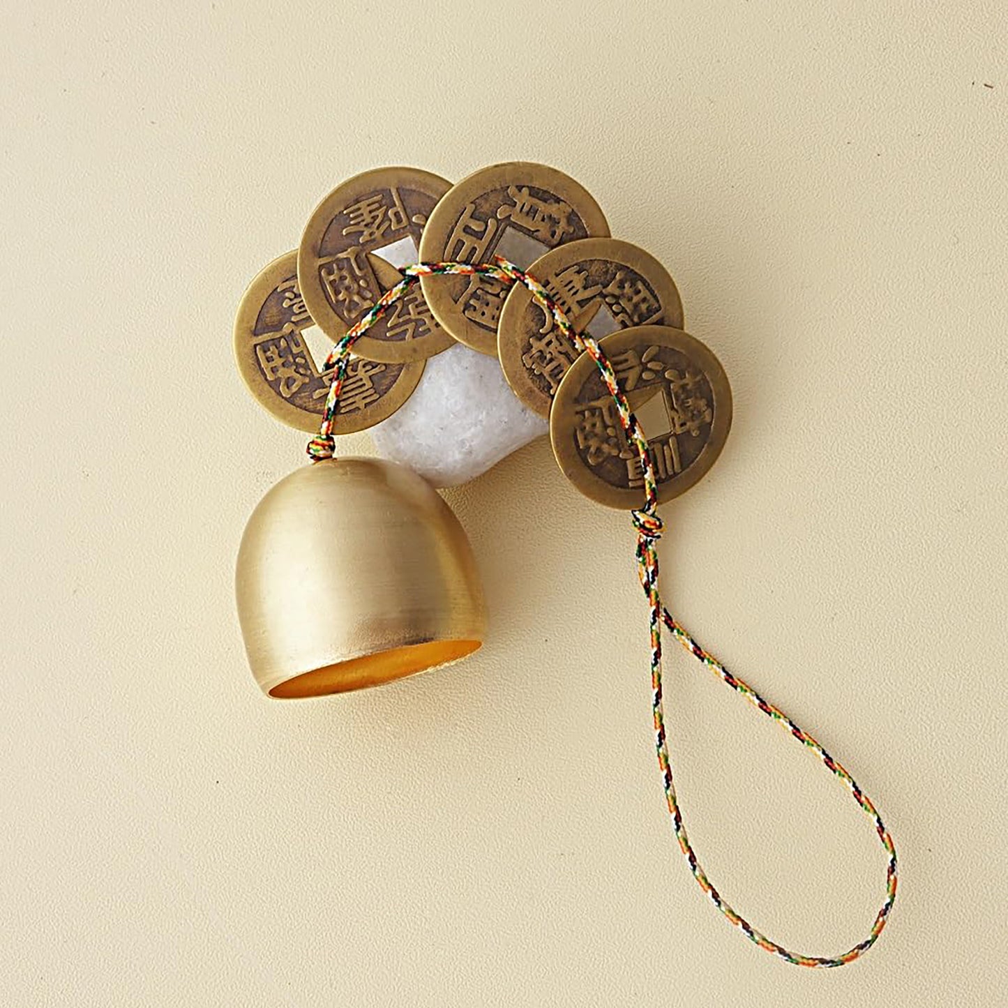 Good Luck Chinese Feng Shui Bell with 5 Coins for Wealth and Healthy Home - Hanging Pendant Wind Chime